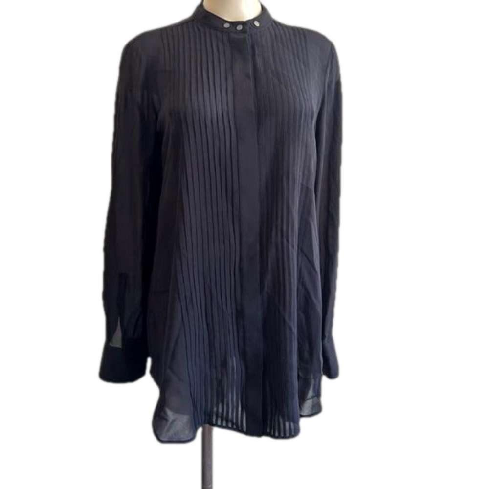 Belstaff SZ 42 black sheer 100% silk Motto blouse . Made in Italy.